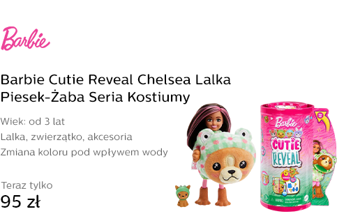 Barbie Cutie Reveal Chelsea Lalka Piesek-Żaba Seria Kostiumy
