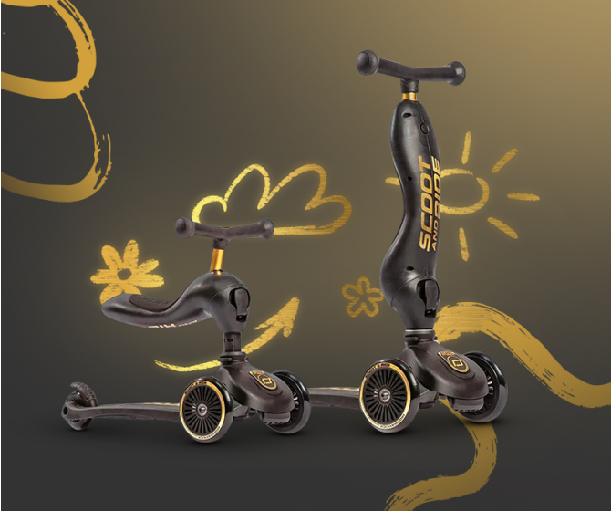 Złoto czarny Jeździk i hulajnoga 2w1 Scoot&Ride