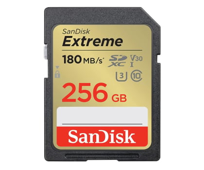 Karta pamięci SD Sandisk 256GB SDXC Extreme 180MB/s A2 C10 V30 UHS-I U3