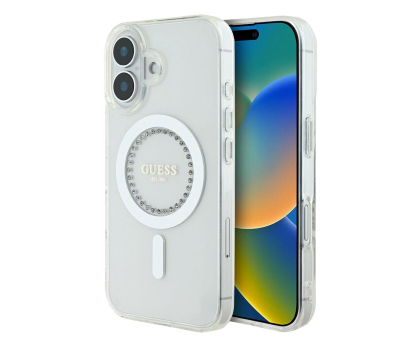 Etui / obudowa na smartfona Guess IML Rhinestones do iPhone 16 Plus biały