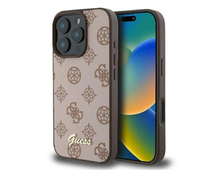 Etui / obudowa na smartfona Guess Peony Script Logo do iPhone 16 Pro Max brązowy