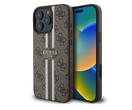 Etui / obudowa na smartfona Guess 4G Printed Stripes do iPhone 16 Pro brązowy