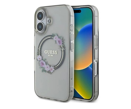Etui / obudowa na smartfona Guess IML Flowers Wreath do iPhone 16 czarny