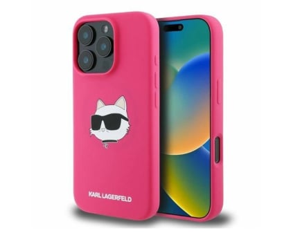 Etui / obudowa na smartfona Karl Lagerfeld Silicone Choupette Head Print do iPhone 16 Pro Max fuksja