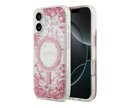 Etui / obudowa na smartfona Guess Resin Bottom Glitter MagSafe do iPhone 17 różowy