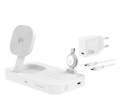 Ładowarka do smartwatcha 4smarts Stacja ładująca Qi2 Trident z szybką ładowarką Apple Watch