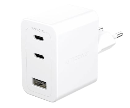 Ładowarka do smartfonów PanzerGlass empower Turbo 70W 2 x USB-C + USB-A Silver White