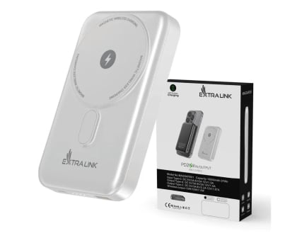 Powerbank ExtraLink MAGSAFE 10000MAH 38.5WH PD20W+15W USB-C USB-A BIAŁY