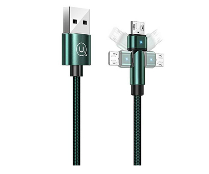 Kabel USB USAMS Kabel pleciony obrotowy U60 2A microUSB zielony