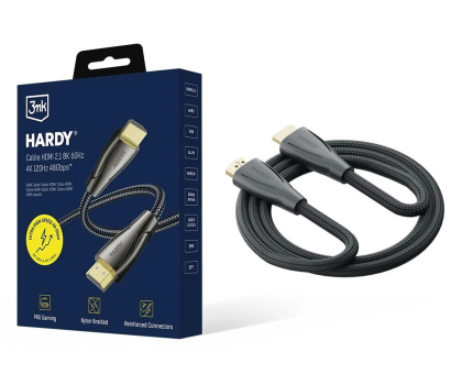 Kabel HDMI 3mk Hardy HDMI 2.1 0,5m 48Gbps 8K60Hz 4K120Hz eARC VRR ALLM Blac