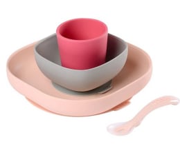 Miska / talerzyk dla dzieci Beaba Komplet naczyń z silikonu z przyssawką pink