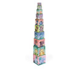 Zabawka drewniana Janod Piramida wieża 10 kostek Słodkie zwierzaki