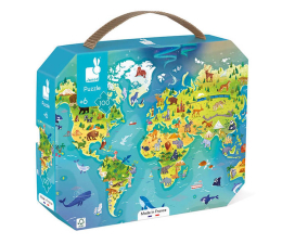Puzzle dla dzieci Janod Puzzle w walizce Mapa świata 100 elementów