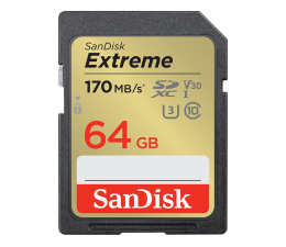 Karta pamięci SD SanDisk 64GB SDXC Extreme 170MB/s A2 C10 V30 UHS-I U3