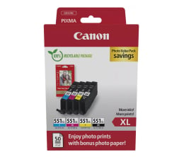 Tusz do drukarki Canon Zestaw 4 tuszów CLI-551XL CMYK + papier foto 50 szt