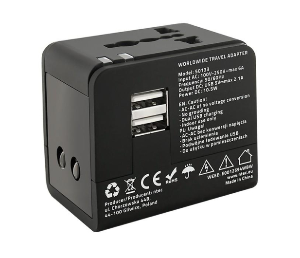 Qoltec Uniwersalny adapter podróżny 10,5 W 5V 2.1A - 385350 - zdjęcie 5