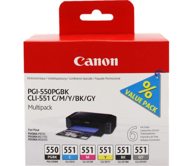 Canon Zestaw 6 tuszów CLI-551 CMYK + PGI-550PGBK - 392432 - zdjęcie