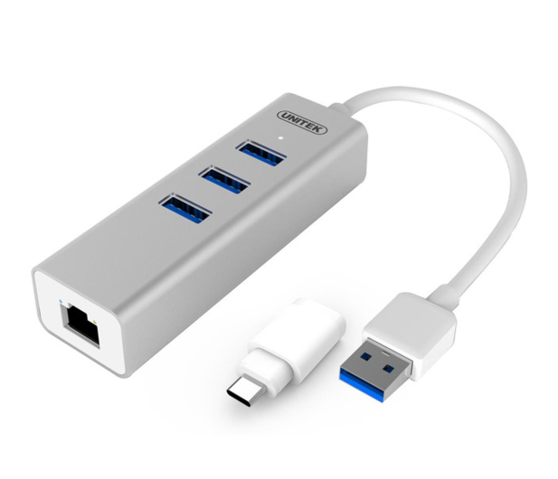 Unitek HUB USB-C - 3x USB 3.0 - Gigabit Ethernet - 460163 - zdjęcie