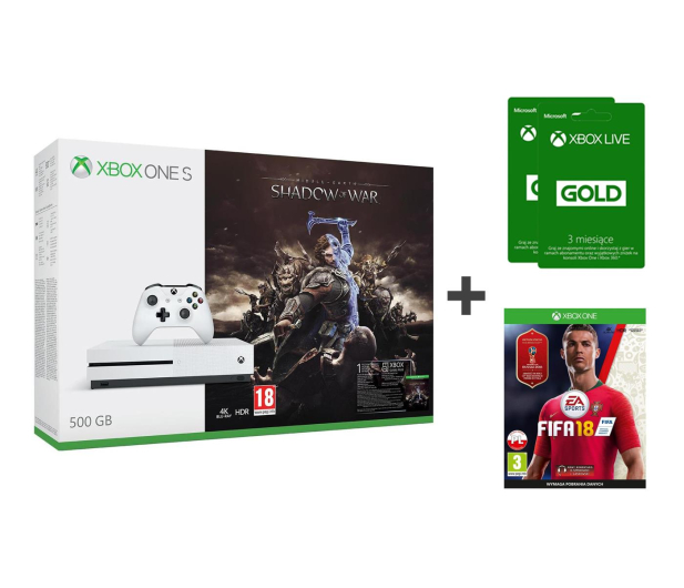Microsoft Xbox One S 500GB Shadow of War+FIFA 18+6M GOLD - 384290 - zdjęcie