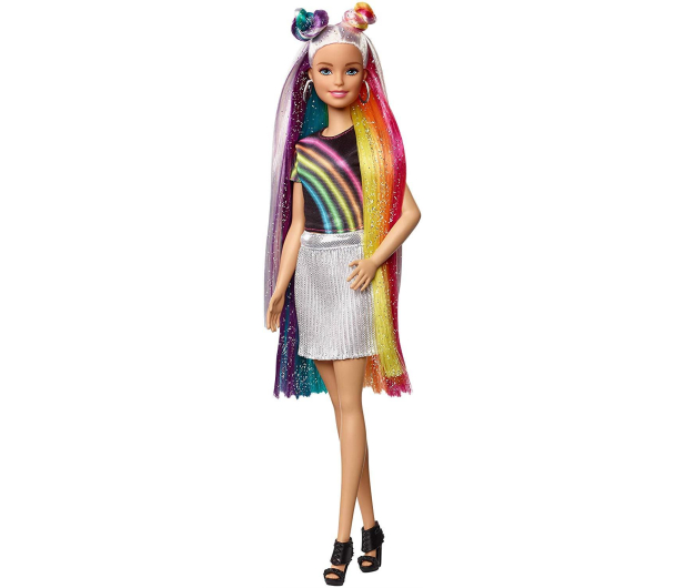 Barbie Błyszczące tęczowe włosy Lalka - 471309 - zdjęcie 9