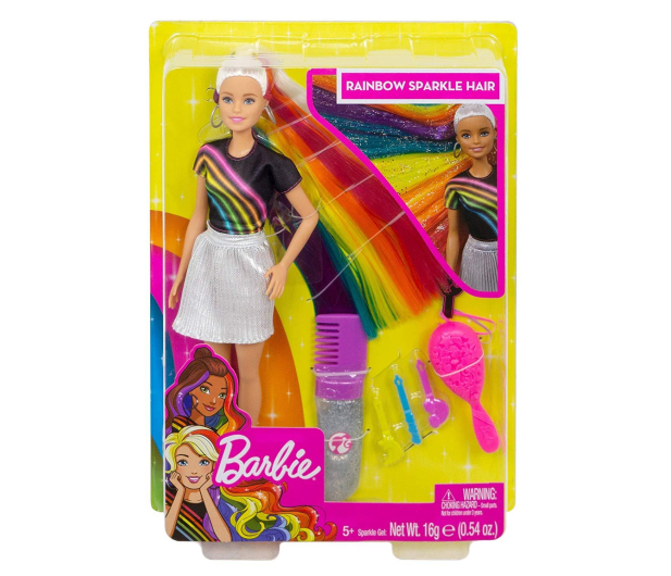 Barbie Błyszczące tęczowe włosy Lalka - 471309 - zdjęcie 11