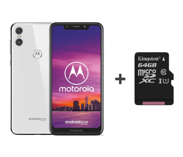 Motorola One 4/64GB Dual SIM biały + etui + 64GB - 483111 - zdjęcie