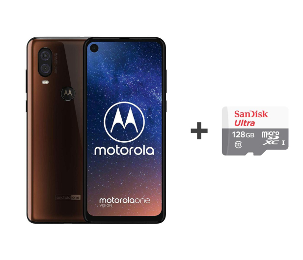 Motorola One Vision 4/128GB DS brązowy + etui + 128GB - 505789 - zdjęcie