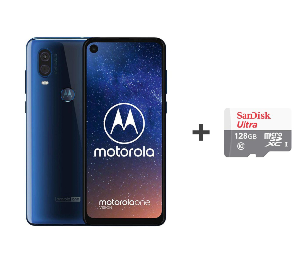 Motorola One Vision 4/128GB DS niebieski + etui + 128GB - 505791 - zdjęcie