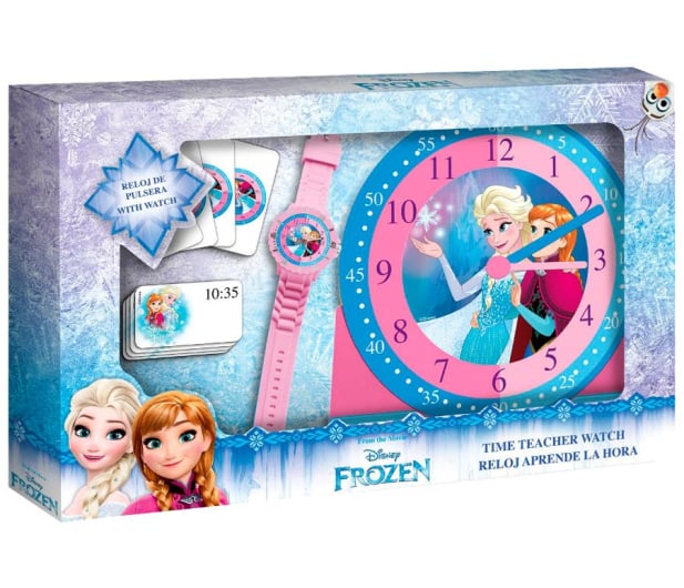 EUROSWAN Zestaw do nauki o czasie z zegarkiem i kartami do gry Frozen - 1011370 - zdjęcie