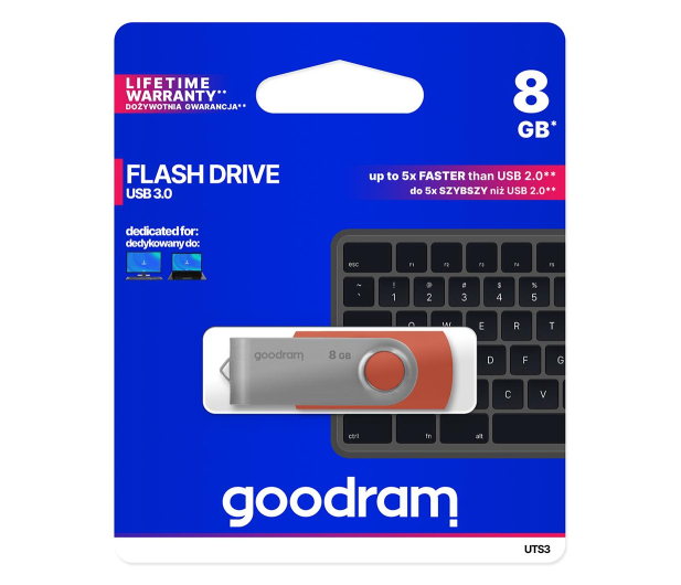 GOODRAM 8GB UTS3 odczyt 60MB/s USB 3.0 czerwony - 604983 - zdjęcie 5