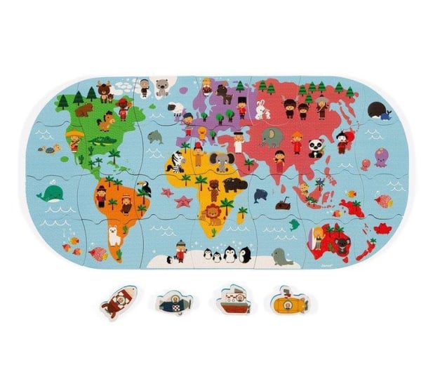 Janod Puzzle do kąpieli Mapa świata 28 elementów 3+ - 1008724 - zdjęcie
