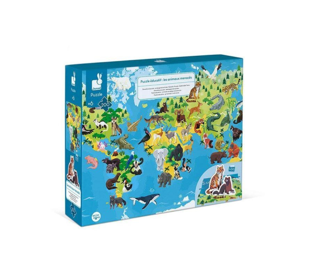Janod Puzzle edukacyjne z figurkami 3D Zagrożone gatunki 200 eleme - 1008737 - zdjęcie