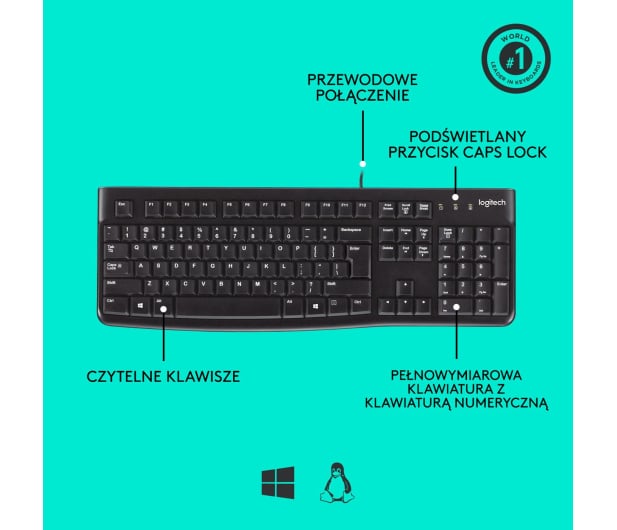 Logitech K120 Keyboard czarna USB - 57307 - zdjęcie 11