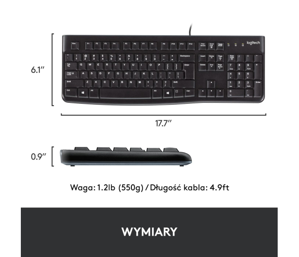 Logitech K120 Keyboard czarna USB - 57307 - zdjęcie 12