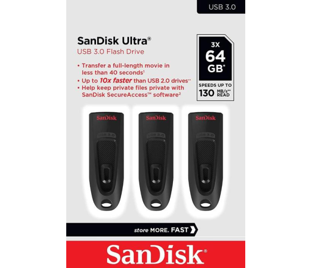 SanDisk 3x64GB Ultra (USB 3.0) 130MB/s (zestaw 3 szt.) - 707927 - zdjęcie 2