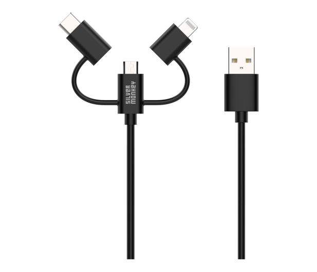 Silver Monkey Kabel 3w1 USB-C, Micro USB, Lightning MFI 1m - 727060 - zdjęcie