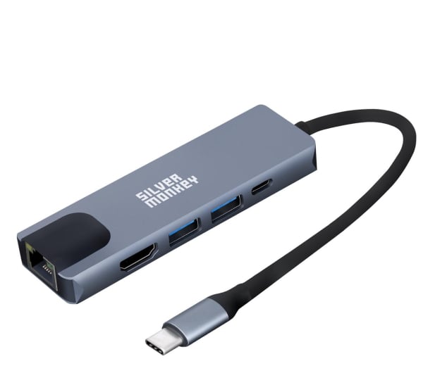 Silver Monkey Adapter USB-C,RJ-45, HDMI, 2x USB, USB-C (PD 60W) - 735161 - zdjęcie