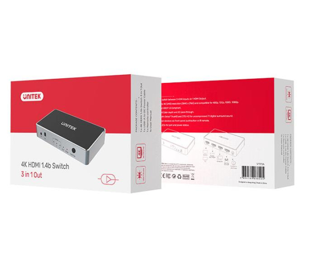 Unitek Przełącznik sygnału HDMI 1.4b 3 IN-1 OUT 4K - 725565 - zdjęcie 4