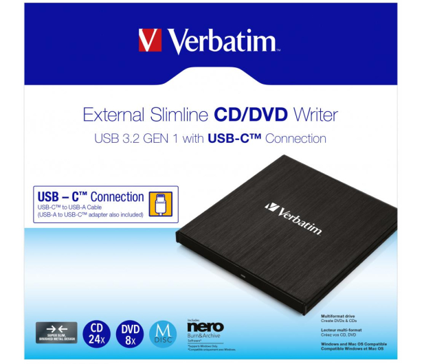 Verbatim External Slimline CD/ DVD Writer USB 3.2 GEN 1 - 1050590 - zdjęcie 2