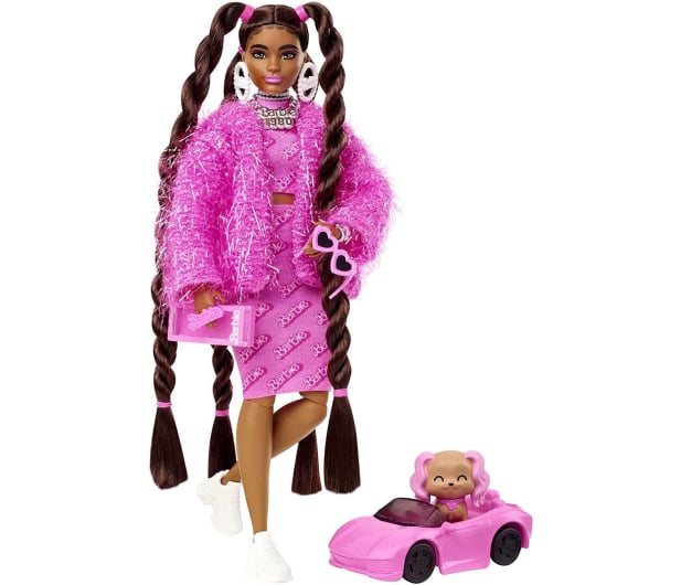 Barbie Extra Lalka Brązowe kucyki różowy strój - 1051886 - zdjęcie 3
