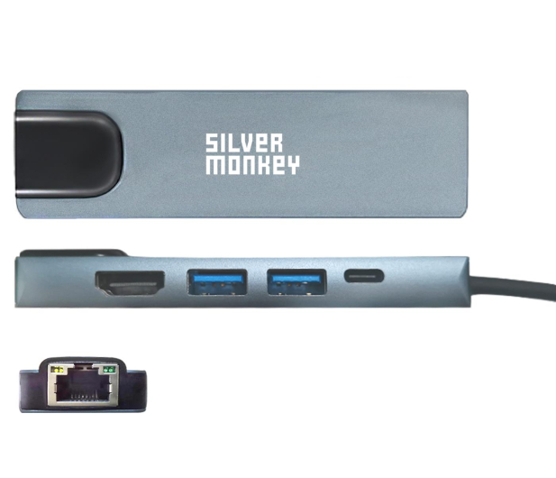 Silver Monkey Adapter USB-C,RJ-45, HDMI, 2x USB, USB-C (PD 60W) - 735161 - zdjęcie 3