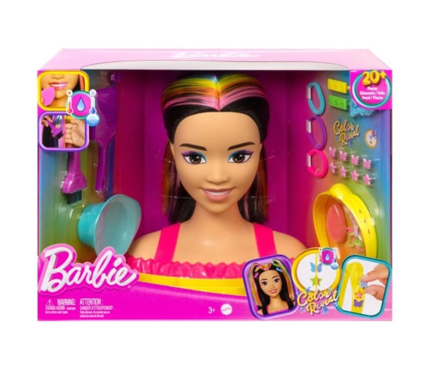 Barbie Głowa do stylizacji Neonowa tęcza Czarne włosy - 1102512 - zdjęcie