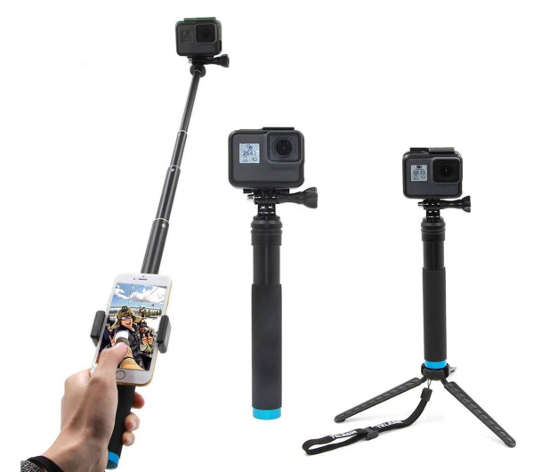TELESIN Selfie stick z plastikowym tripodem do kamer sportowych - 1190390 - zdjęcie