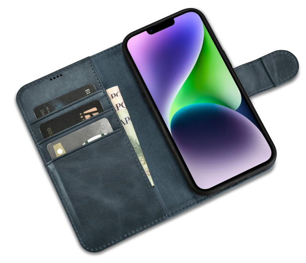 iCarer Wallet Case Oil Wax do iPhone 14 Plus (Anti-RFID) niebieski - 1201102 - zdjęcie 2