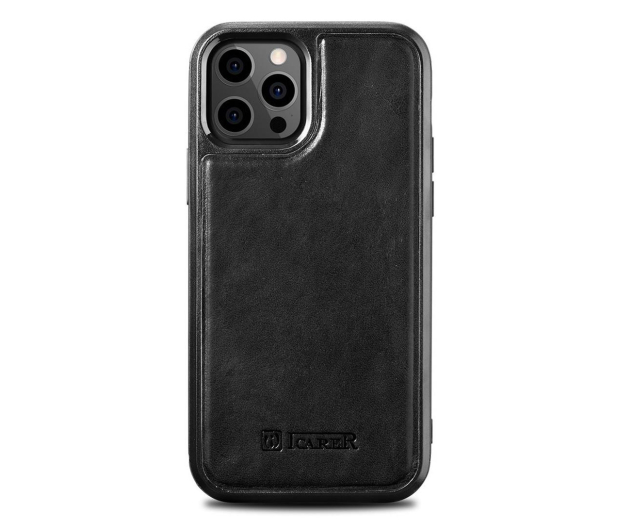 iCarer Leather Case Oil Wax iPhone 12 Pro Max czarny - 1201087 - zdjęcie