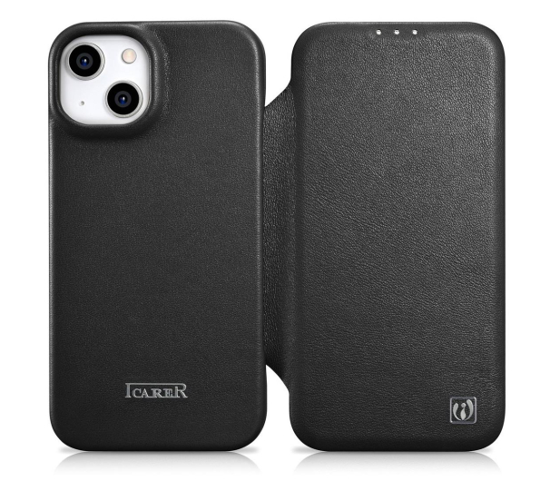 iCarer Leather Folio Case iPhone 14 Plus (Magsafe) czarny - 1201074 - zdjęcie
