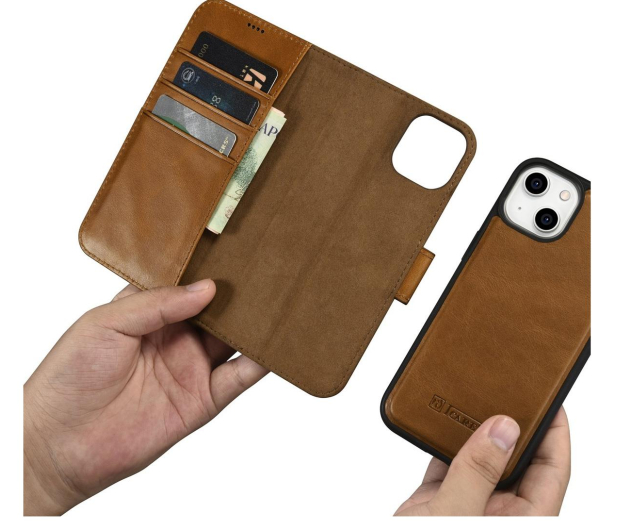 iCarer Wallet Case Oil Wax do iPhone 14 Plus (Anti-RFID) brązowy - 1201109 - zdjęcie 5