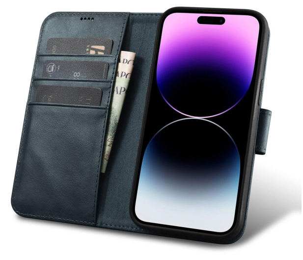 iCarer Wallet Case Oil Wax do iPhone 14 Pro (Anti-RFID) niebieski - 1201117 - zdjęcie 2