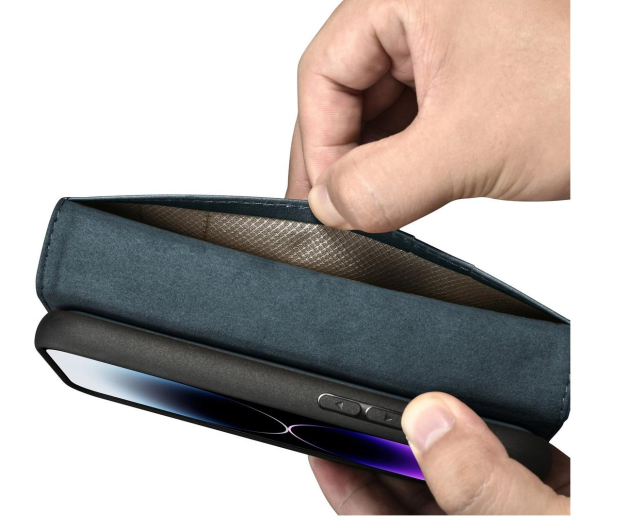 iCarer Wallet Case Oil Wax do iPhone 14 Pro (Anti-RFID) niebieski - 1201117 - zdjęcie 8