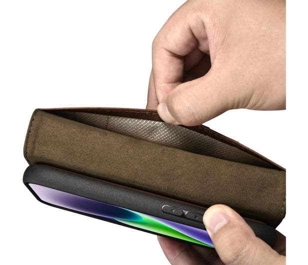 iCarer Wallet Case Oil Wax do iPhone 14 Plus (anti-RFID) brązowy - 1201152 - zdjęcie 3